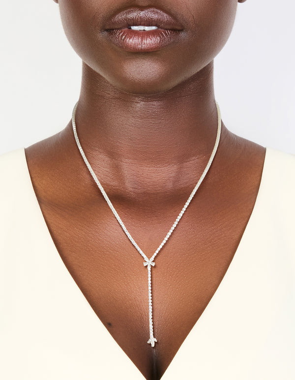 Silver Plated Cubic Zirconia Flower Y-Necklace