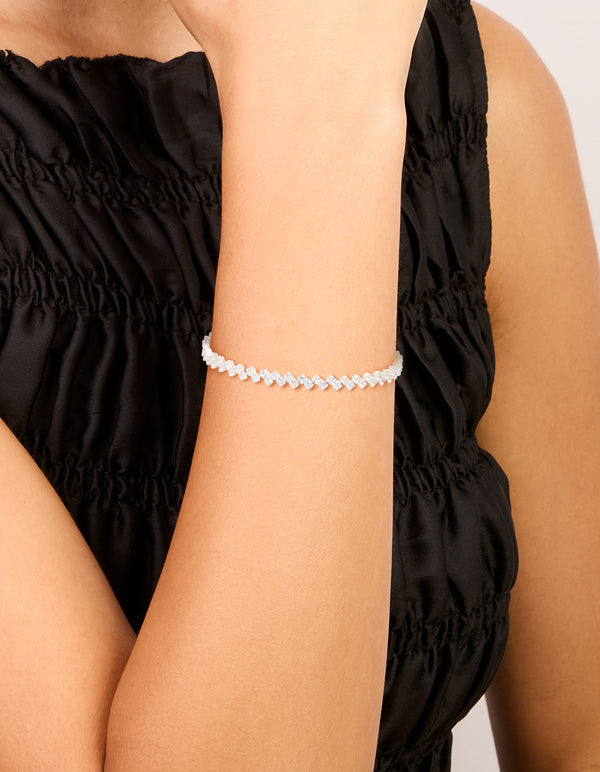 Silver Plated Cubic Zirconia Zig Zag Tennis Bracelet