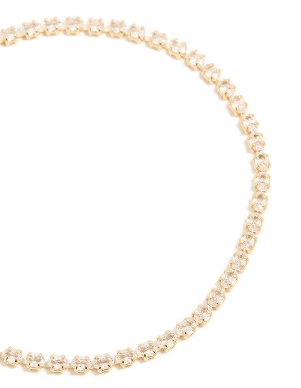 Gold Plated Cubic Zirconia Dainty Oval Tennis Bracelet