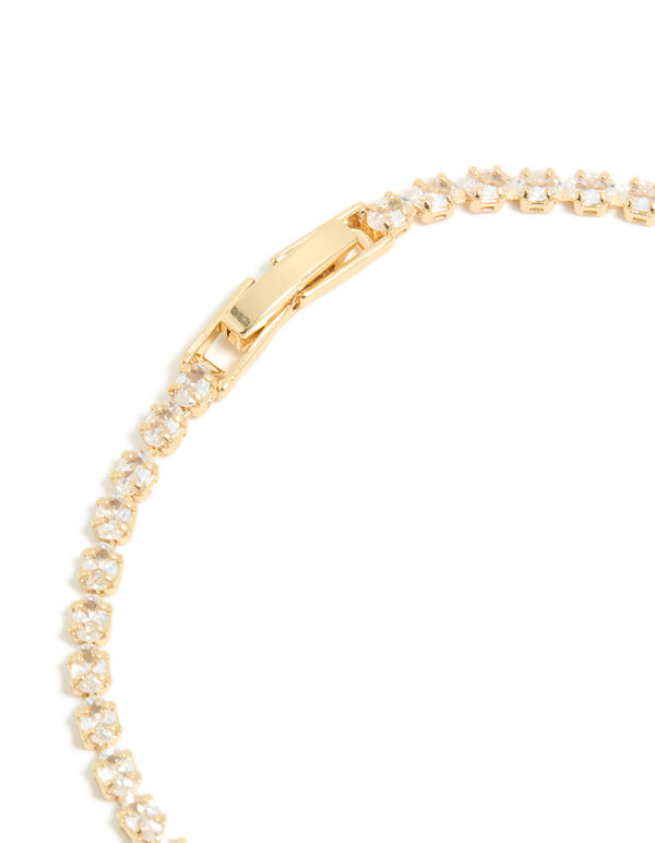 Gold Plated Cubic Zirconia Dainty Oval Tennis Bracelet