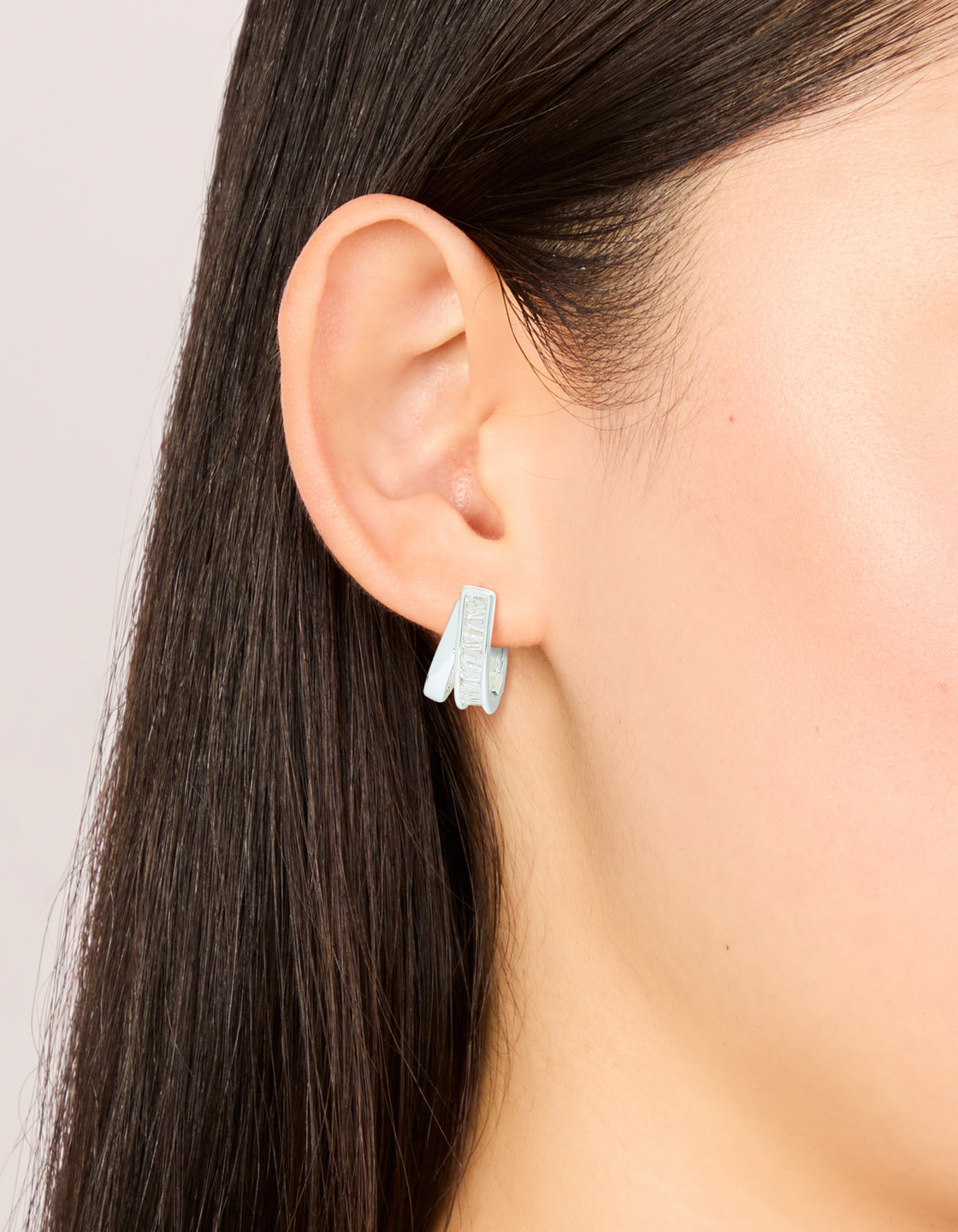 Silver Plated Cubic Zirconia Split Inlay Earrings