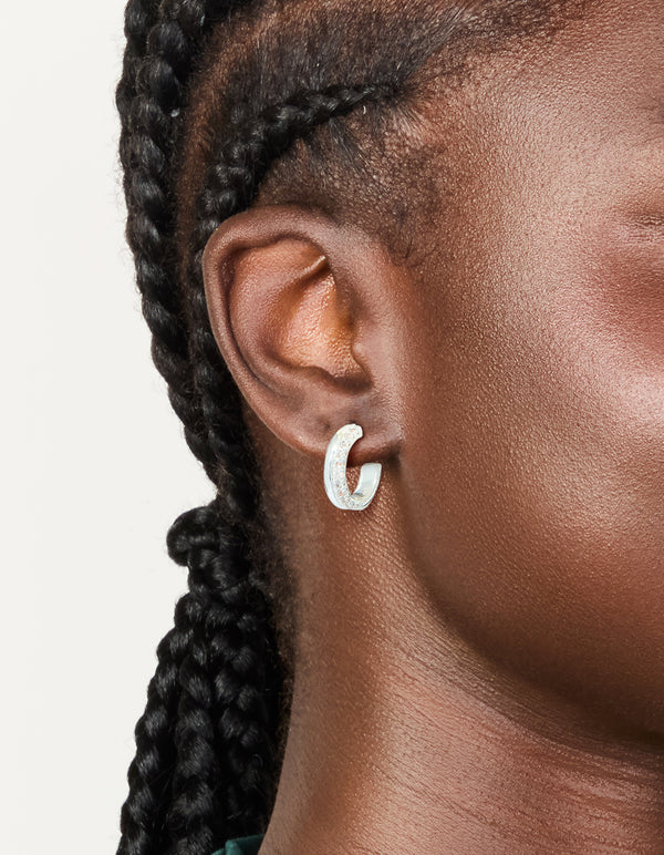 Silver Plated Cubic Zirconia Double Mirrored Hoop Earrings