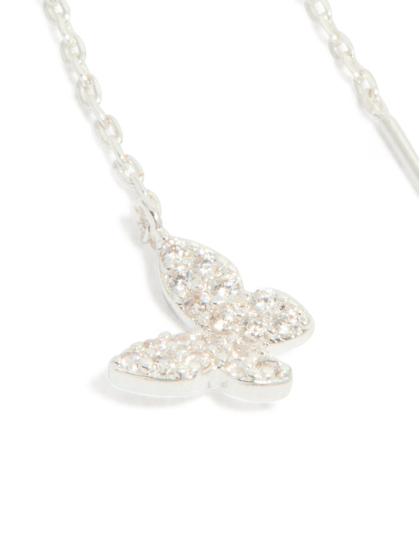 Silver Plated Cubic Zirconia Butterfly Thread Through Earrings