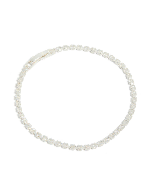 Silver Plated Cubic Zirconia Oval Tennis Bracelet