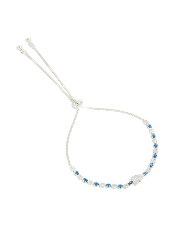 Silver Plated Blue Cubic Zirconia Teardrop Toggle Bracelet