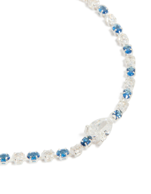Silver Plated Blue Cubic Zirconia Teardrop Toggle Bracelet
