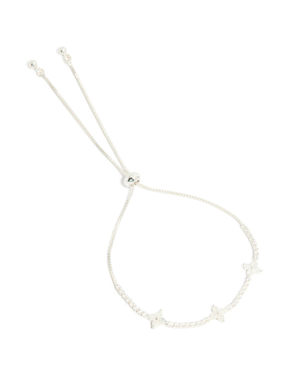 Silver Plated Cubic Zirconia Stone Flower Toggle Bracelet