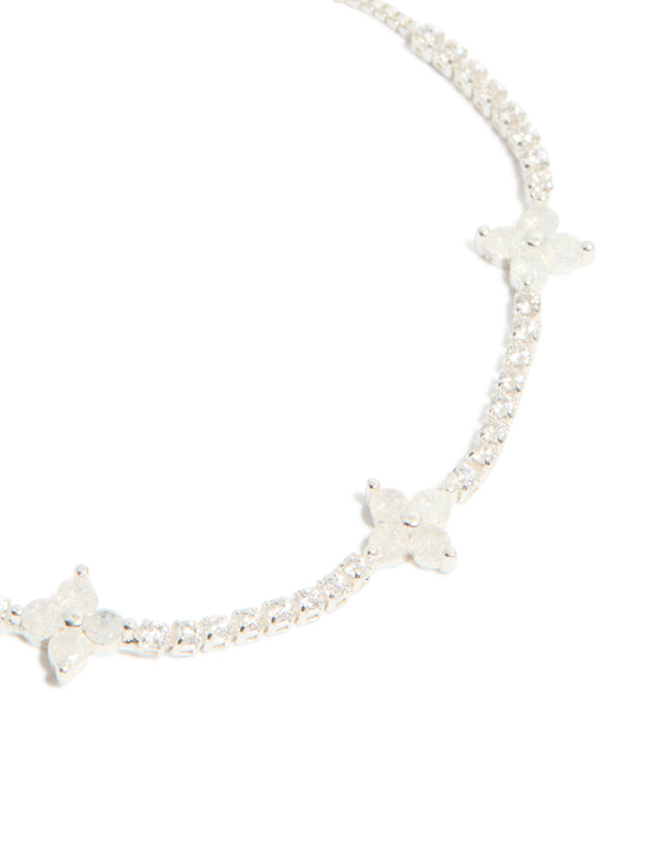 Silver Plated Cubic Zirconia Stone Flower Toggle Bracelet