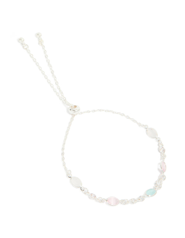 Silver Plated Cubic Zirconia Mixed Oval Toggle Bracelet