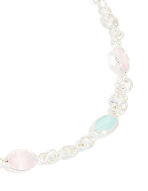 Silver Plated Cubic Zirconia Mixed Oval Toggle Bracelet