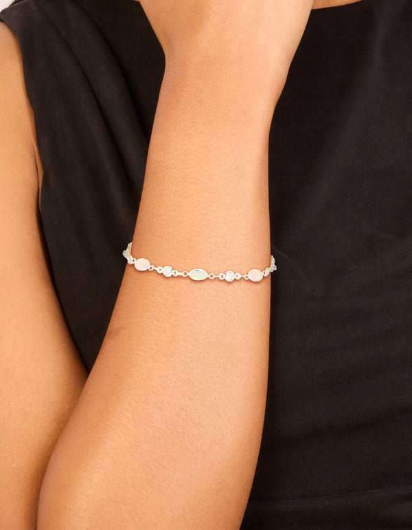 Silver Plated Cubic Zirconia Mixed Oval Toggle Bracelet