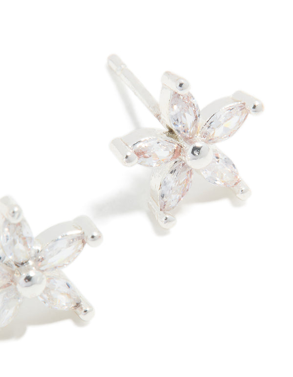 Waterproof Stainless Steel Cubic Zirconia Five-Petal Flower Stud Earrings