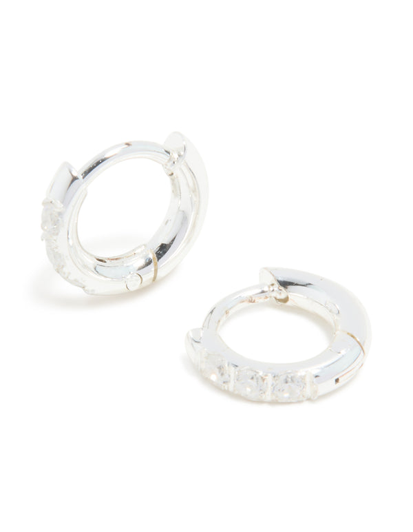 Waterproof Stainless Steel Cubic Zirconia Huggie Earrings