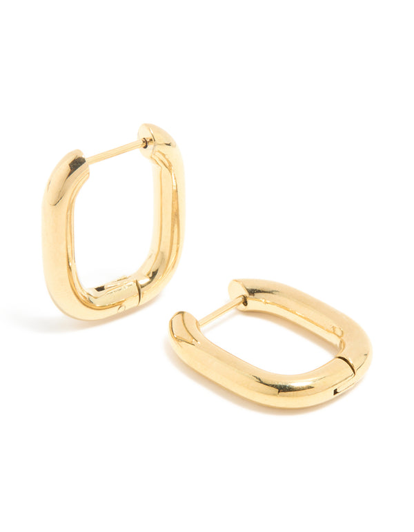 Waterproof Gold Plated Stainless Steel Chunky Oblong Huggie Earrings