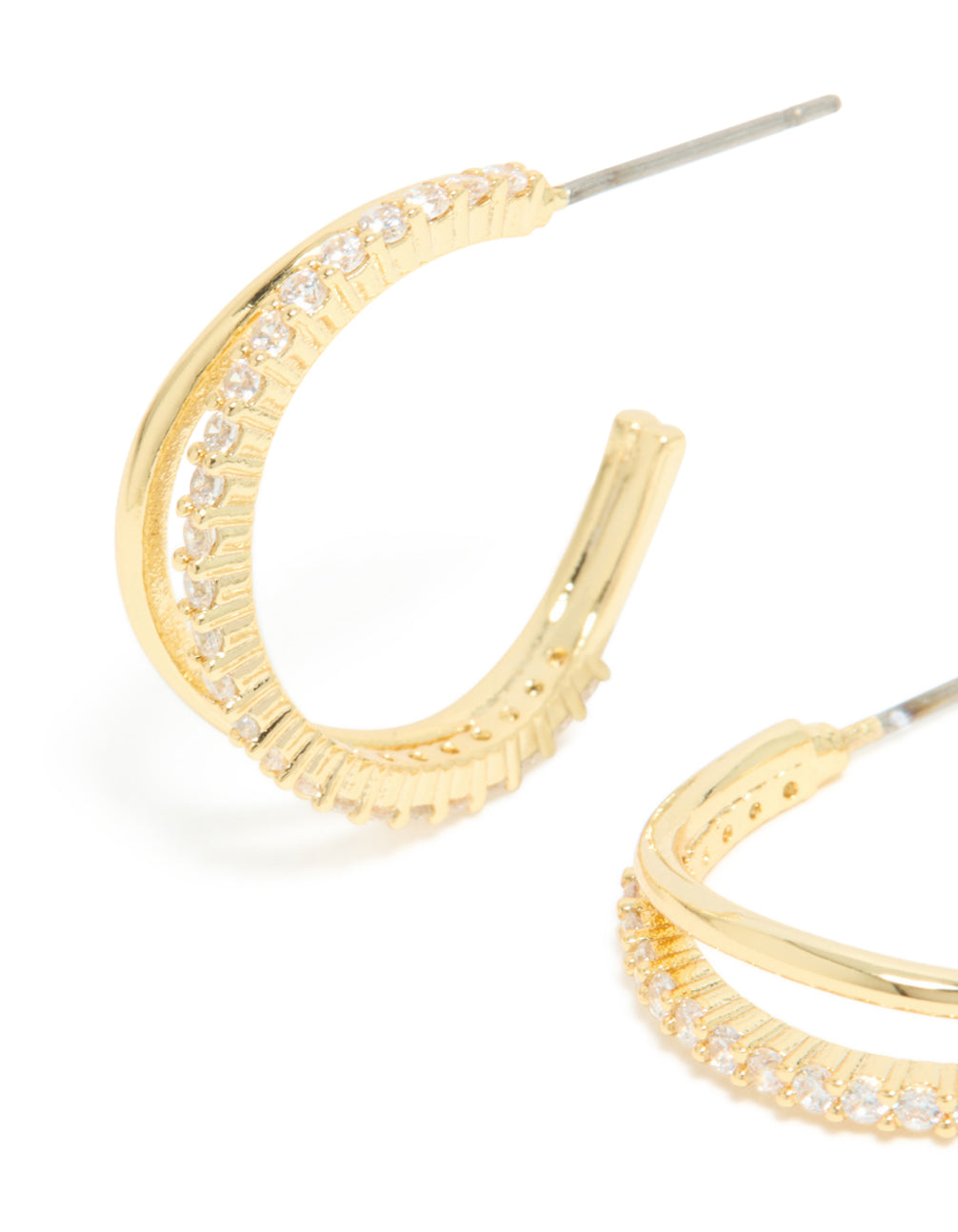 Gold Plated Cubic Zirconia Organic Open Split Hoop Earrings