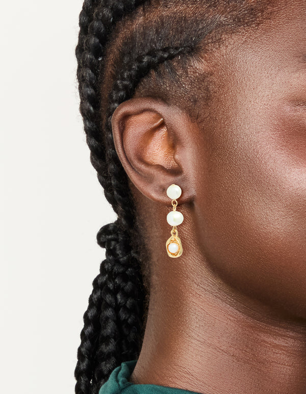 Gold Plated Freshwater Pearls Molten Drop Earrings
