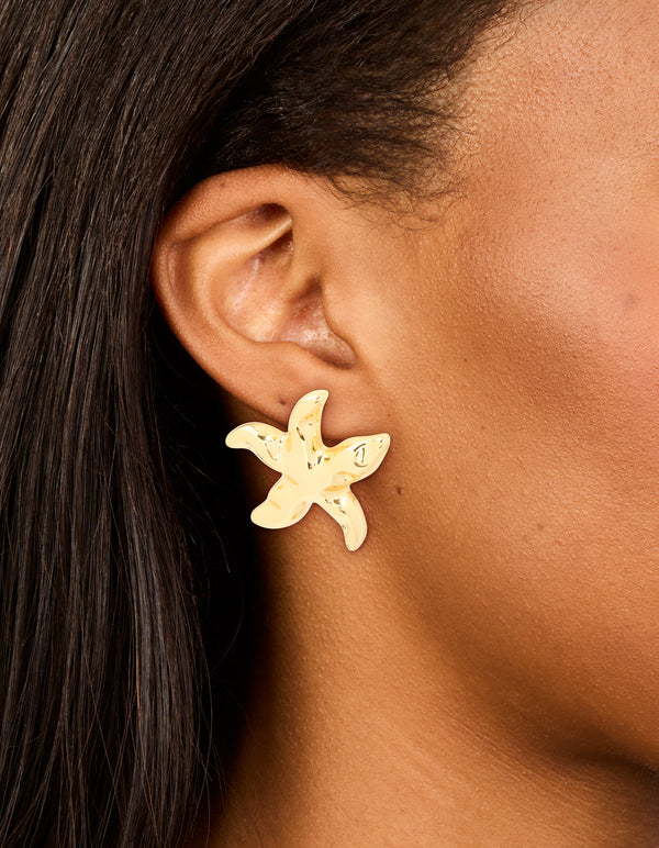 Gold Plated Brass Molten Starfish Stud Earrings