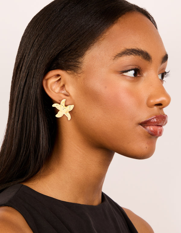 Gold Plated Brass Molten Starfish Stud Earrings