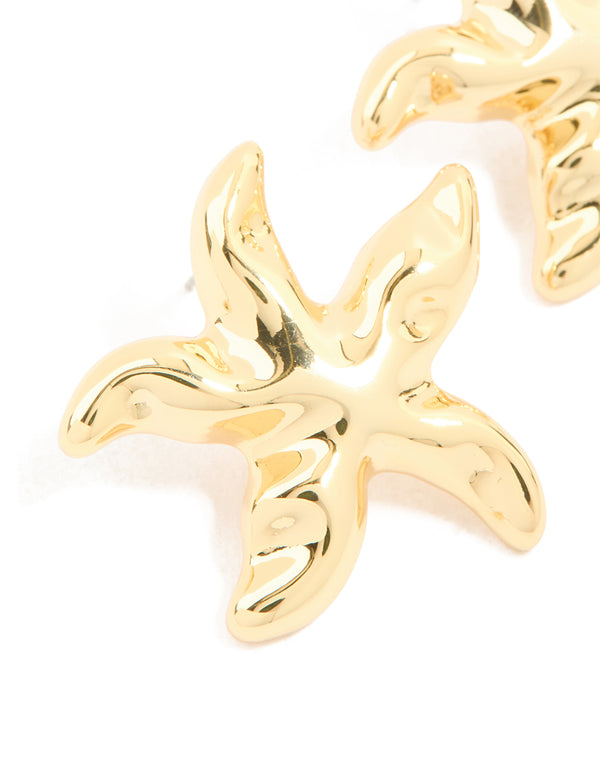 Gold Plated Brass Molten Starfish Stud Earrings