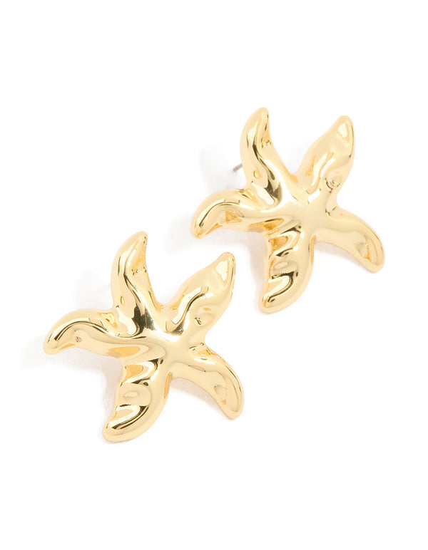 Gold Plated Brass Molten Starfish Stud Earrings