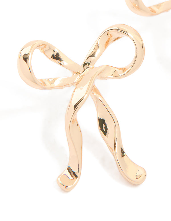 Gold Ribbon Bow Drop Earrings