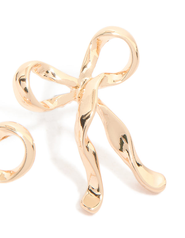 Gold Ribbon Bow Drop Earrings