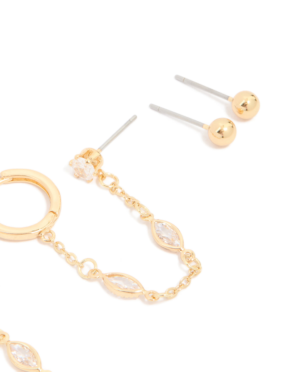 Gold Plated Brass Chain & Stud Earrings 4-Pack