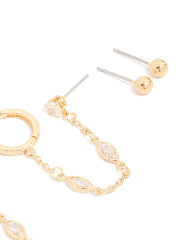 Gold Plated Brass Chain & Stud Earrings 4-Pack