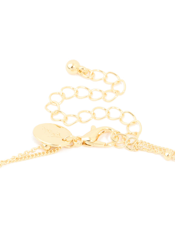 Gold Plated Brass Cubic Zirconia Mary Pendant & Ball Chain Layered Necklace