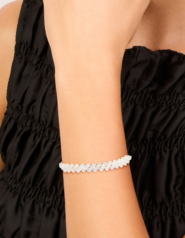 Silver Plated Cubic Zirconia Asymmetrical Toggle Bracelet