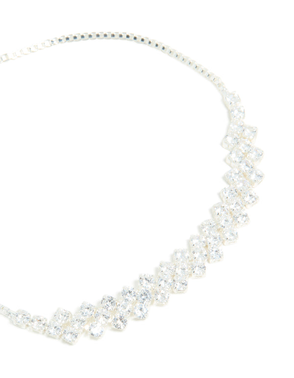 Silver Plated Cubic Zirconia Asymmetrical Toggle Bracelet