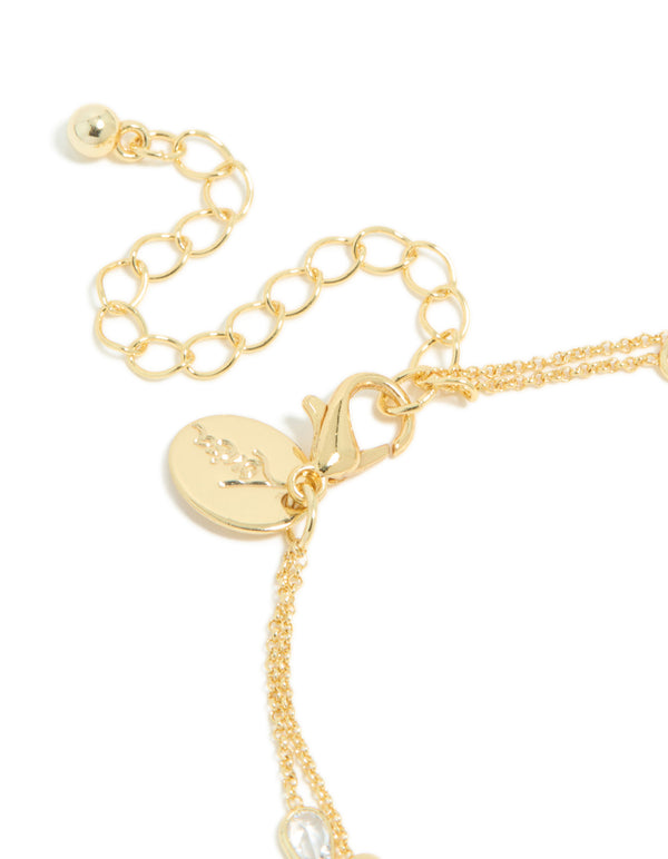 Gold Plated Cubic Zirconia Double Chain Layered Bracelet