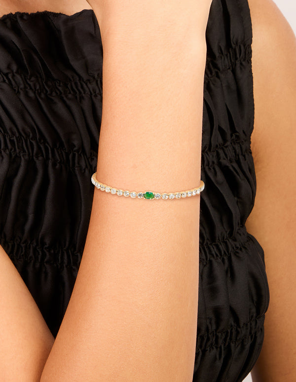 Gold Plated Emerald Cubic Zirconia Tennis Bracelet