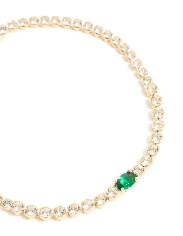Gold Plated Emerald Cubic Zirconia Tennis Bracelet