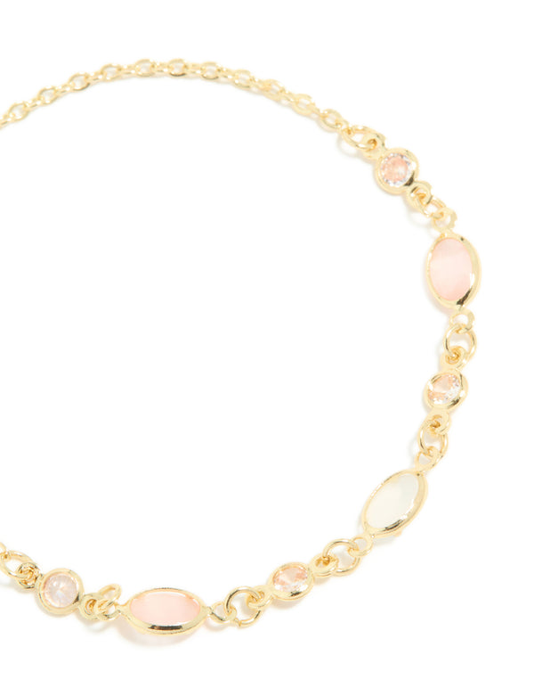 Gold Plated Pink Oval Cubic Zirconia Toggle Bracelet
