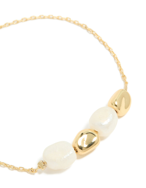 Gold Plated Freshwater Pearl & Molten Beaded Bracelet