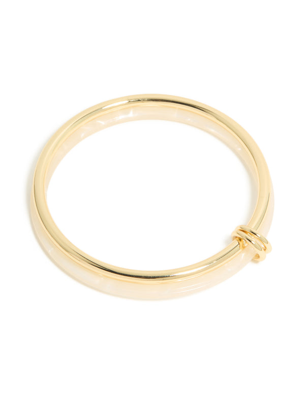 Cream Acrylic & Gold Plated Linked Bangle