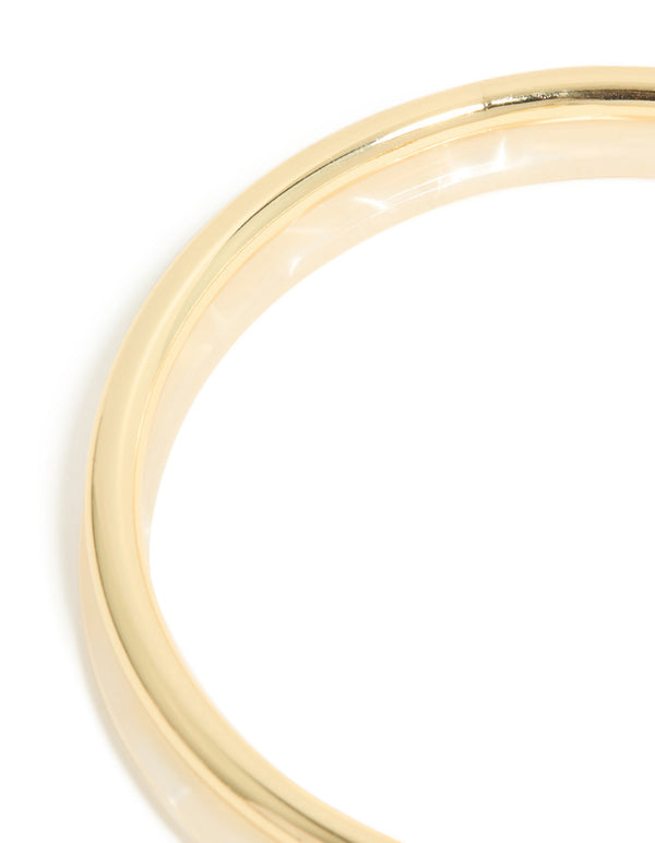 Cream Acrylic & Gold Plated Linked Bangle