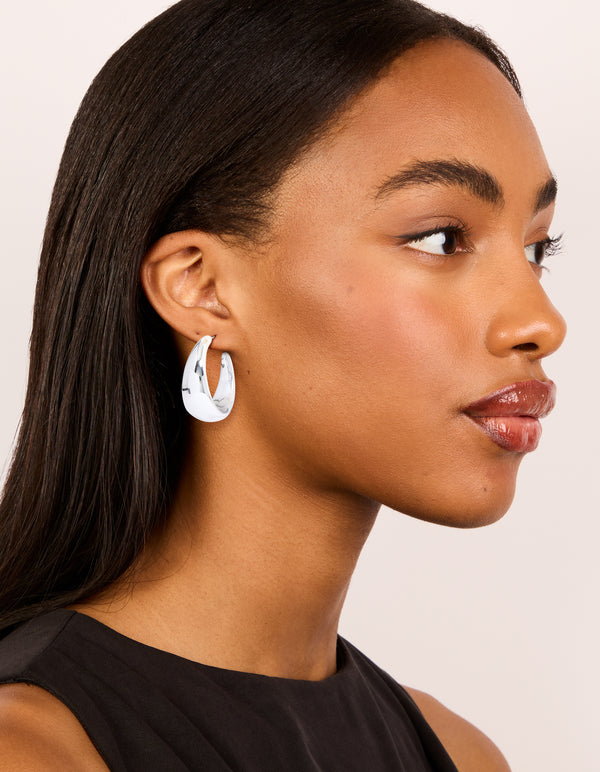 Silver Chubby Pear Hoop Earrings