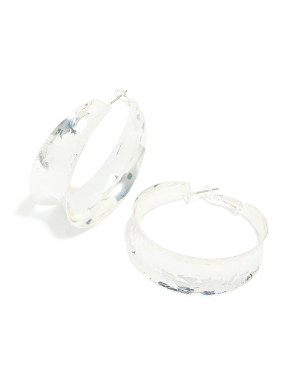 Silver Extra Large Curved Hoop Earrings