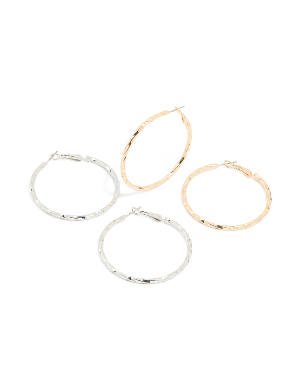 Gold & Sillver Thin Textured Hoop Earrings 2-Pack