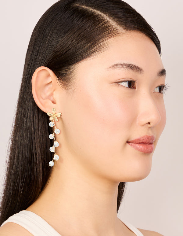 Gold Diamante Zigzag Flower Drop Earrings