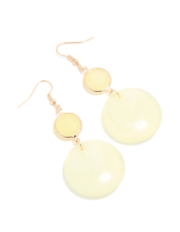 Gold Green Acrylic Circle Drop Earrings