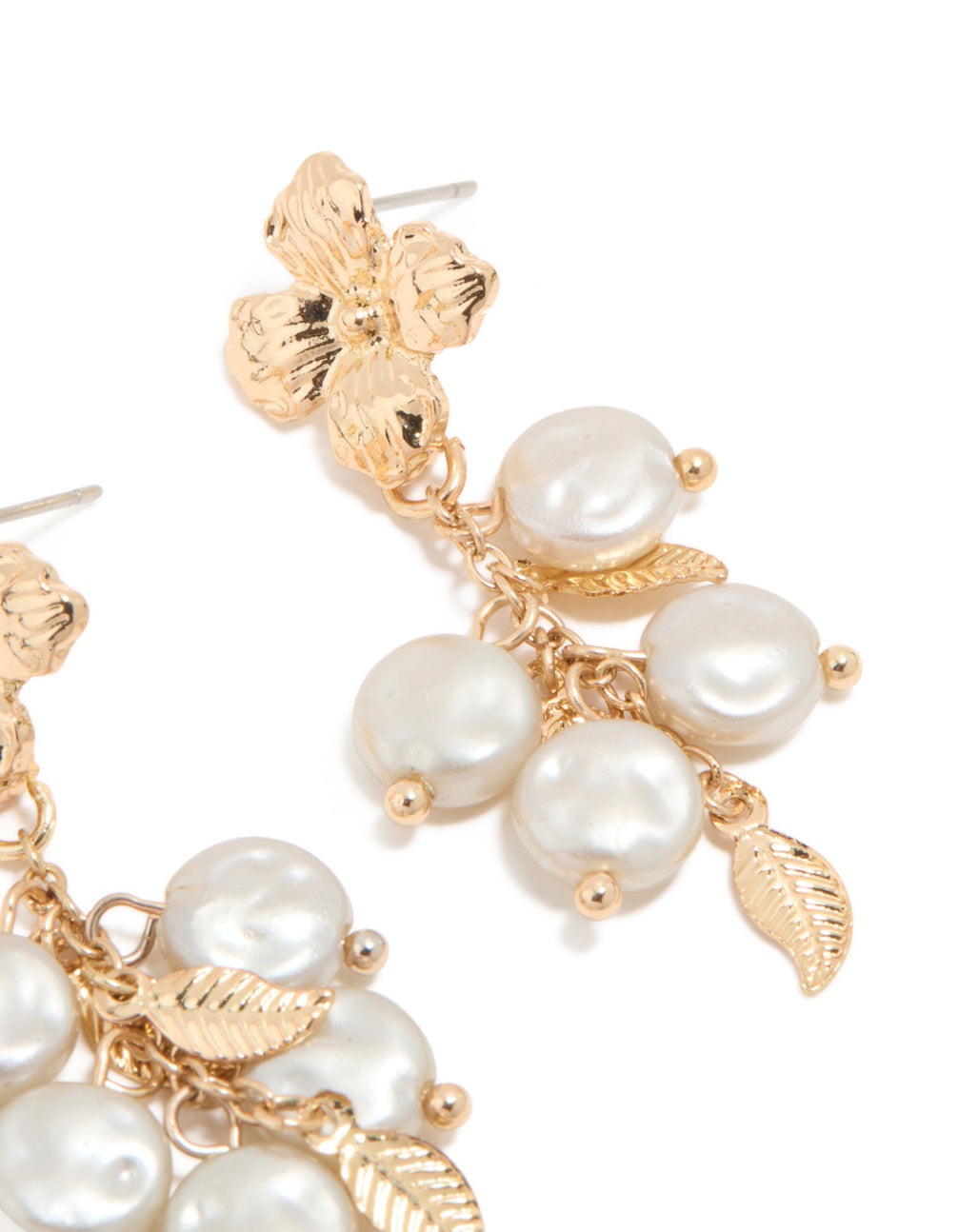 Gold White Pearlised Flower Drop Earrings
