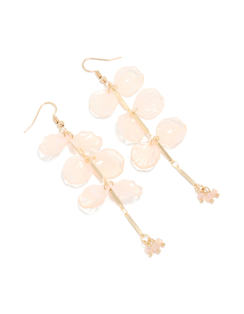 Gold Light Pink Acrylic Petals Drop Earrings Lovisa gold-light-pink-acrylic-petals-drop-earrings-lovisa