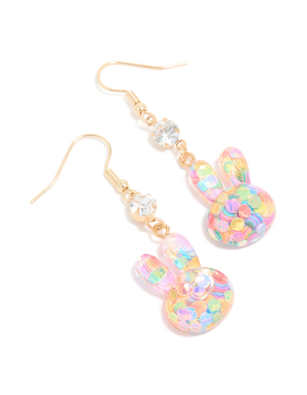 Gold Diamante Bunny Shaker Bubble Drop Earrings