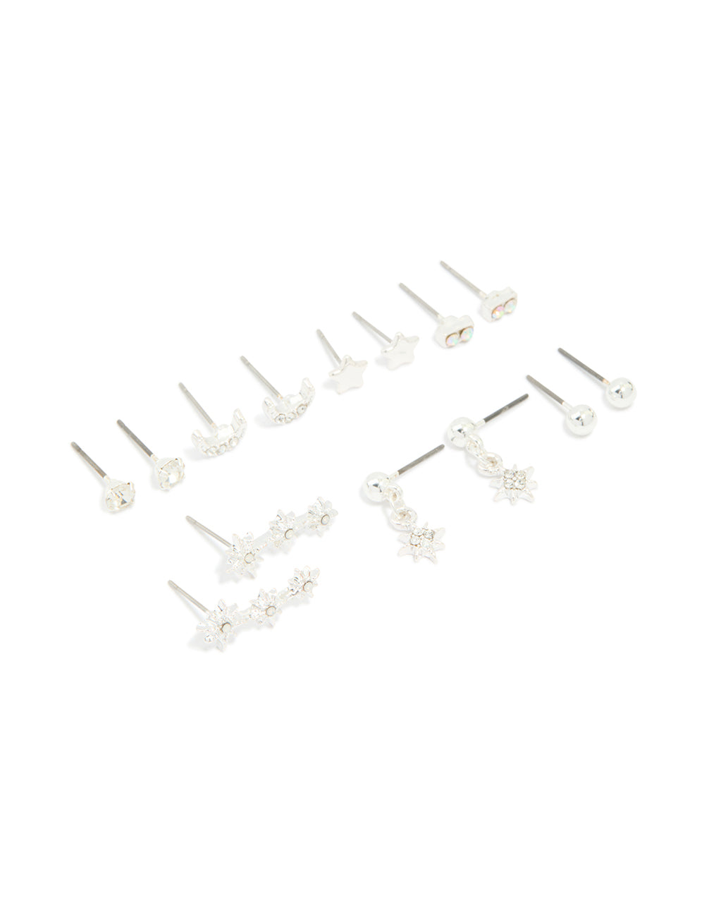 Silver Diamante Star & Moon Earrings 7-Pack