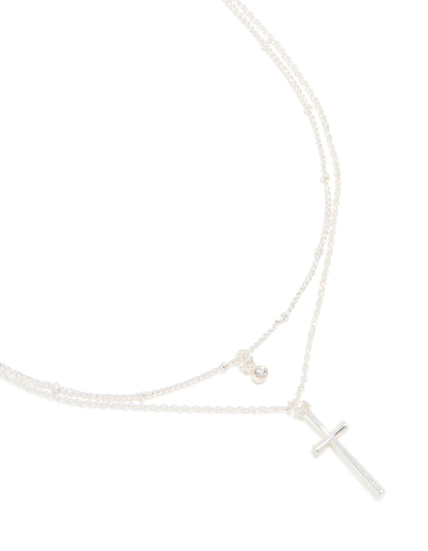 Silver Diamante & Cross Layered Necklace