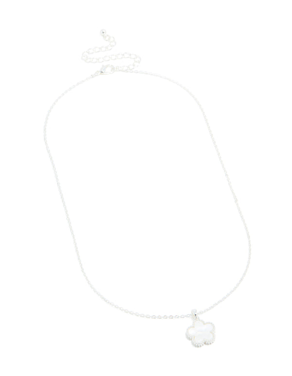 Silver White Flower Pendant Necklace