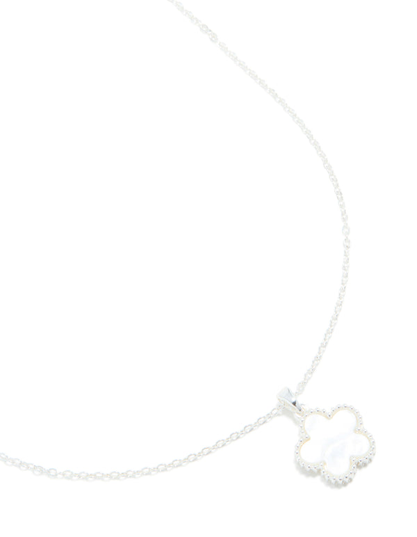 Silver White Flower Pendant Necklace